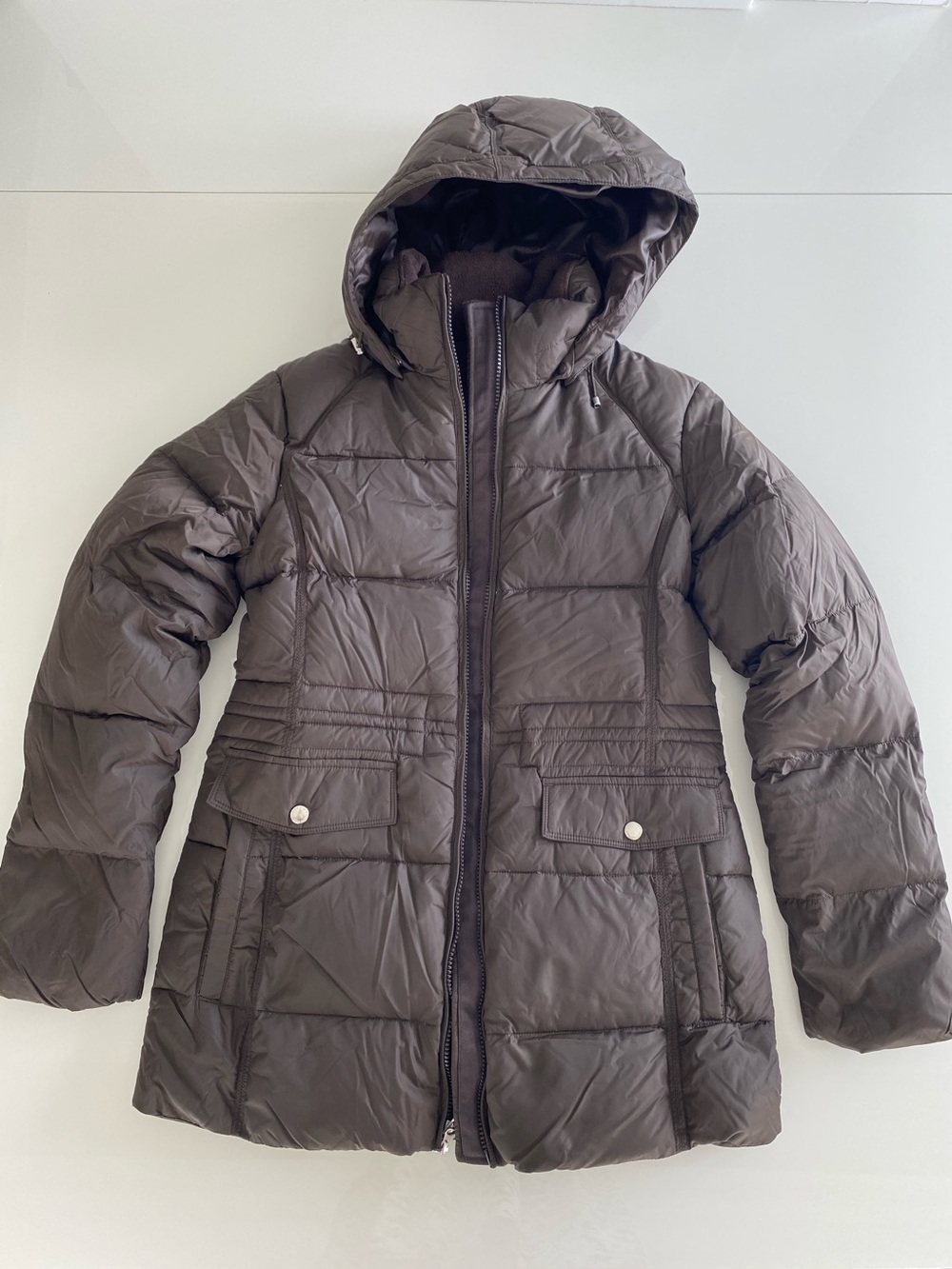 Lands End XS Womens Brown Hooded Puffer Coat